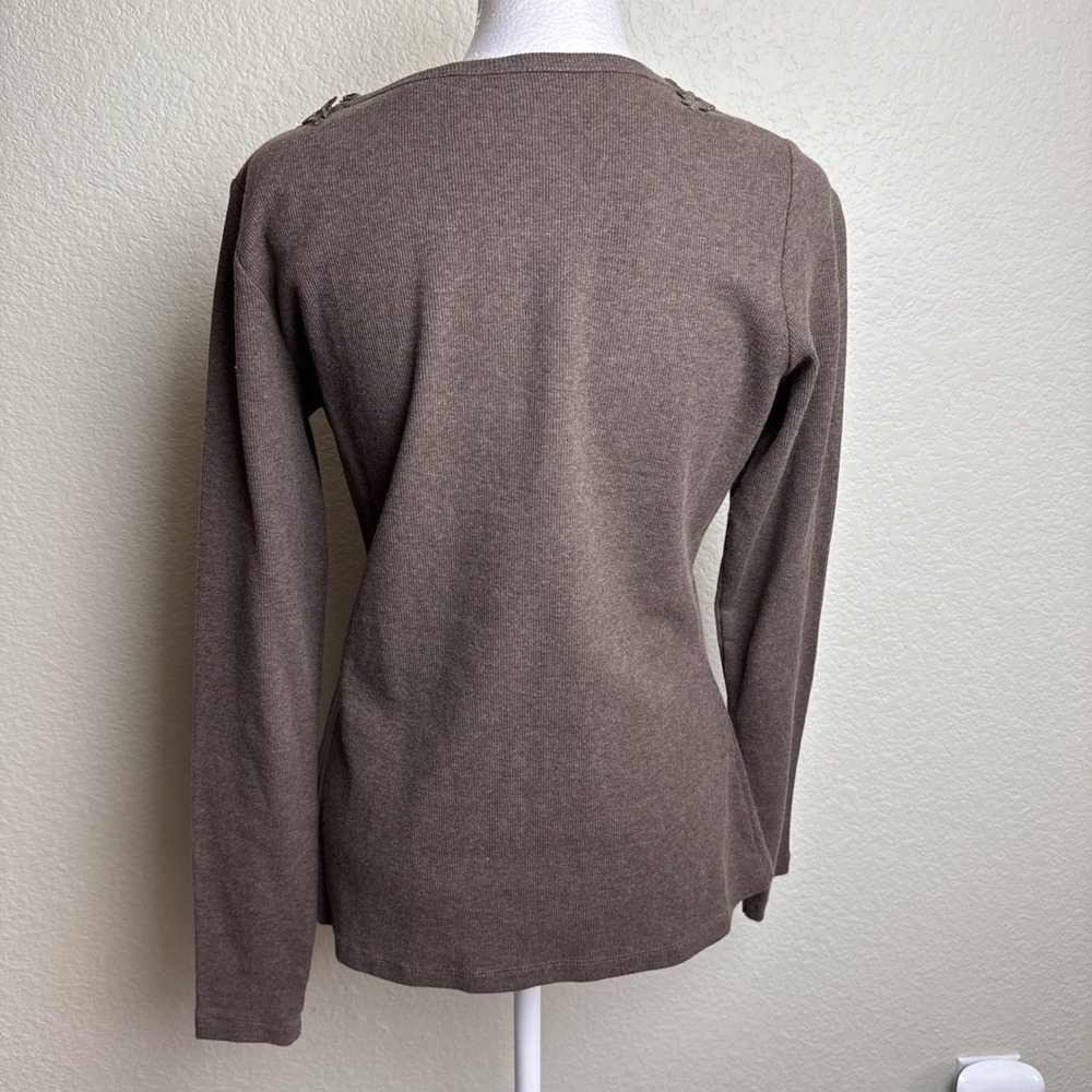 DG2 Diane Gilman Women's Top Brown Ribbed Size S Embellished Long Sleeve * - Picture 4 of 8